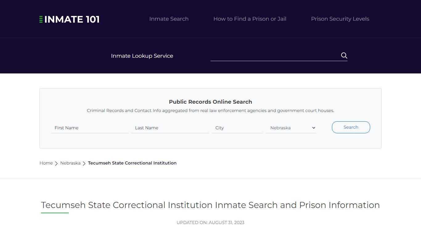 Tecumseh State Correctional Institution Inmate Search, Visitation ...