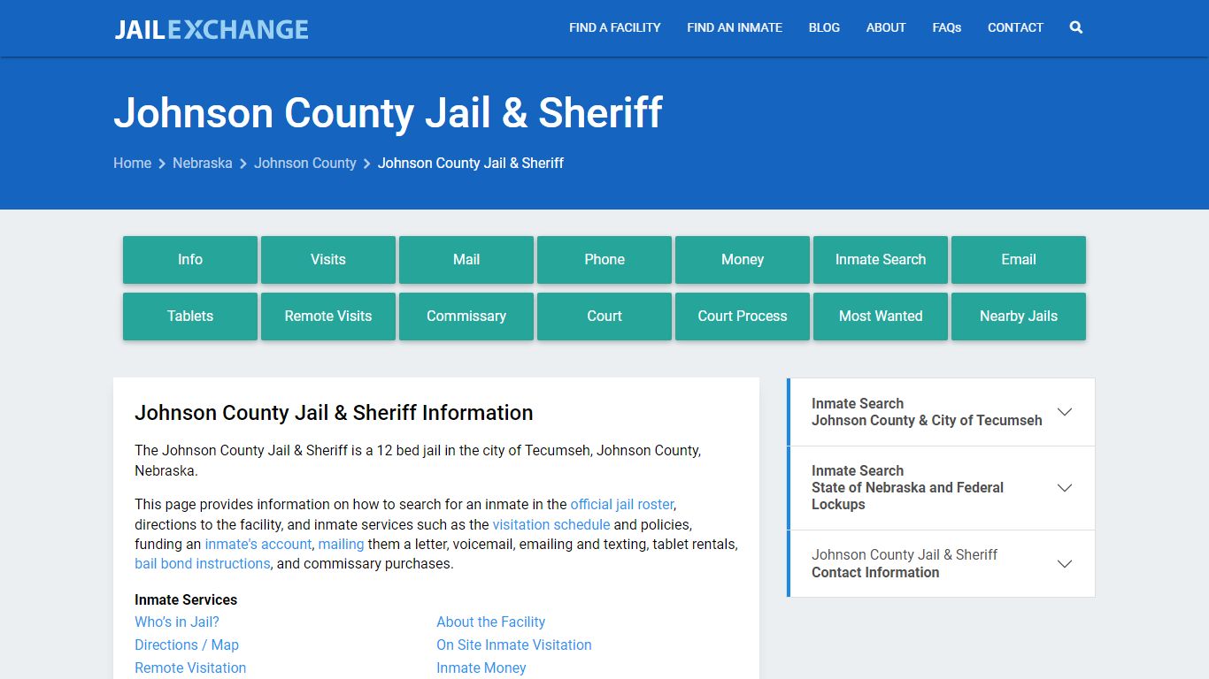 Johnson County Jail & Sheriff, NE Inmate Search, Information